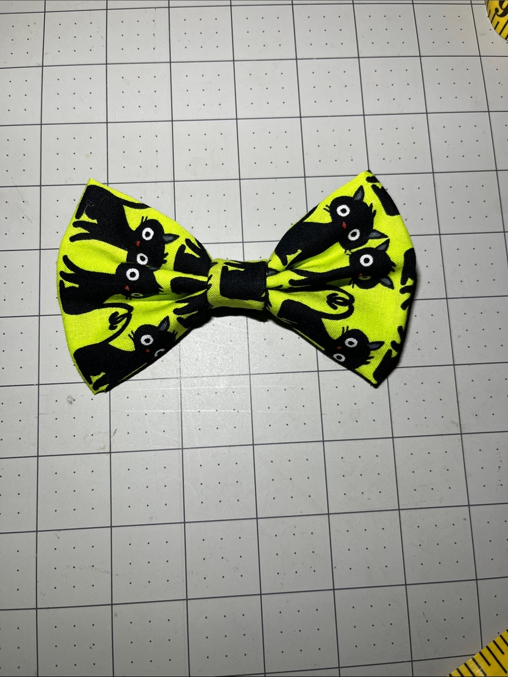 Neon green Kids Hair Bow with Black Cat Print